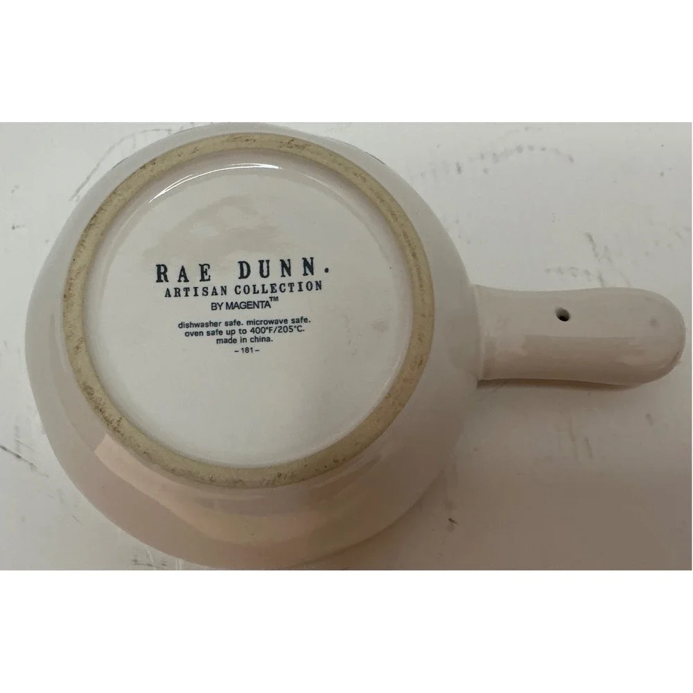Rae Dunn GOBBLE Soup Crock White Ceramic Side Handle Thanksgiving Farmhouse Bowl